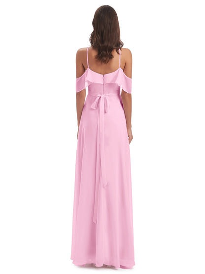Lillian Sheath Off The Shoulder Chiffon Long Bridesmaid Dresses