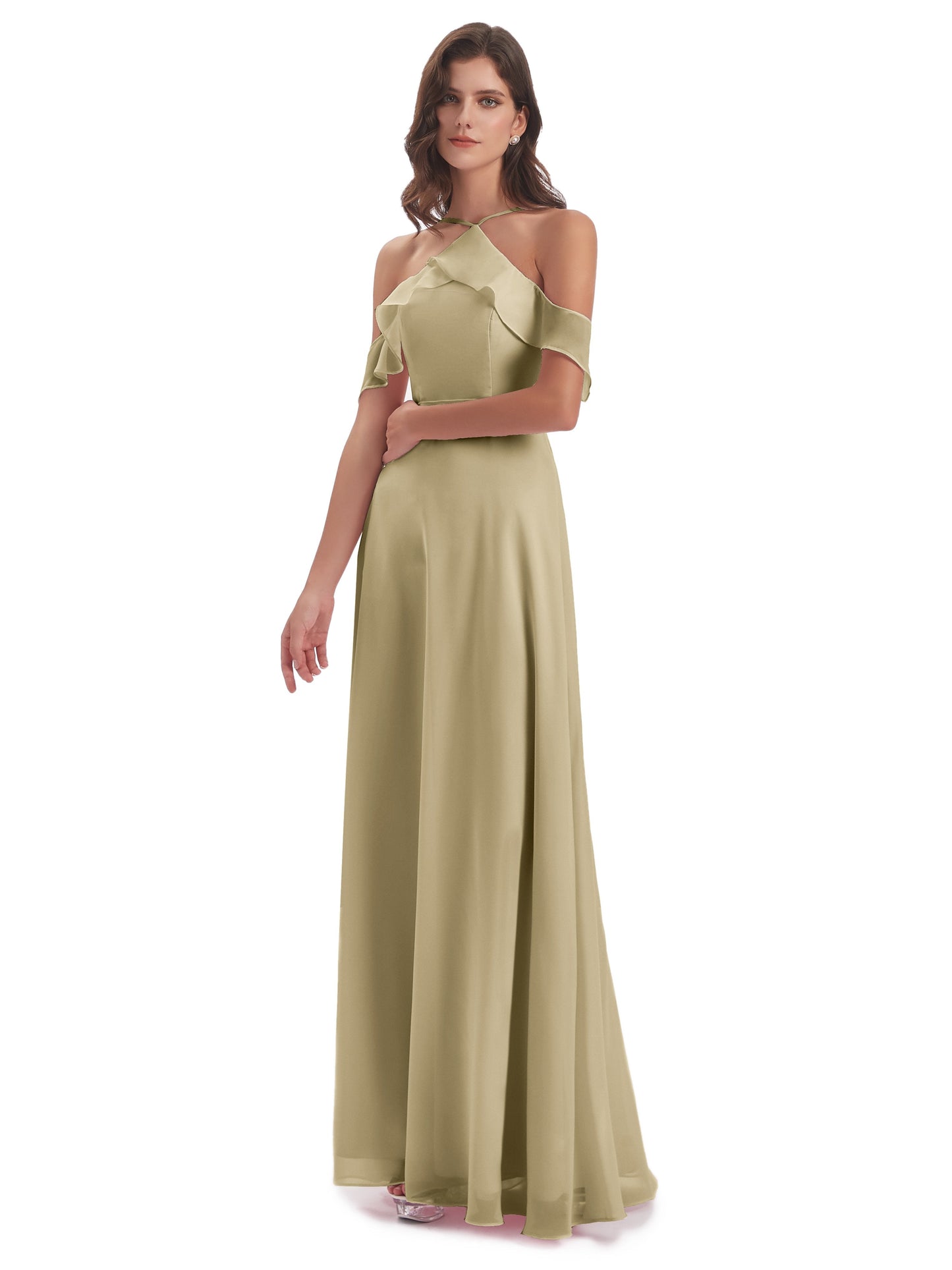 Lillian Sheath Off The Shoulder Chiffon Long Bridesmaid Dresses