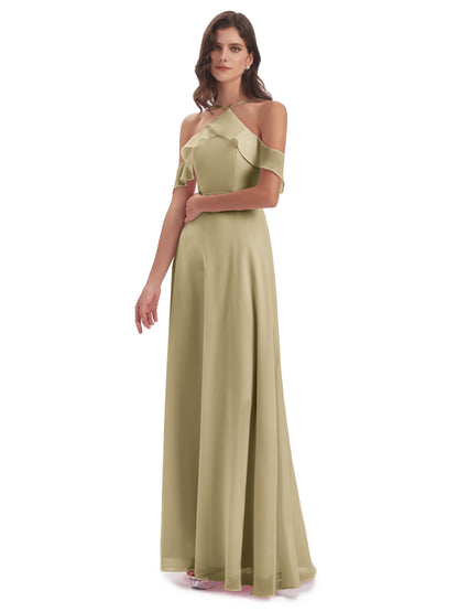 Lillian Sheath Off The Shoulder Chiffon Long Bridesmaid Dresses
