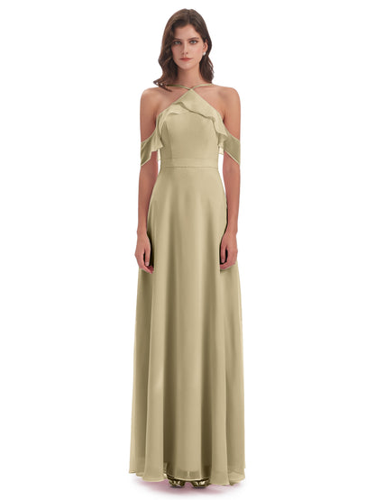 Lillian Sheath Off The Shoulder Chiffon Long Bridesmaid Dresses