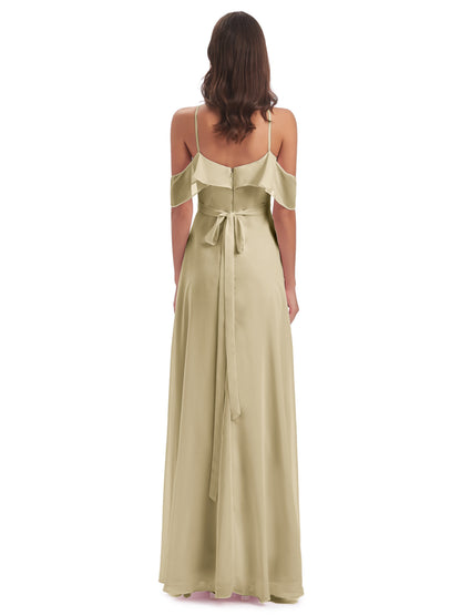 Lillian Sheath Off The Shoulder Chiffon Long Bridesmaid Dresses