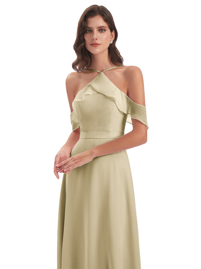 Lillian Sheath Off The Shoulder Chiffon Long Bridesmaid Dresses