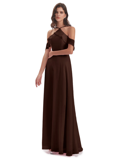 Lillian Sheath Off The Shoulder Chiffon Long Bridesmaid Dresses