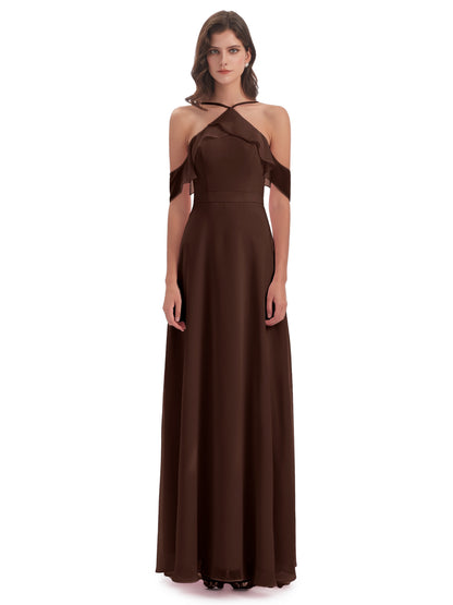 Lillian Sheath Off The Shoulder Chiffon Long Bridesmaid Dresses