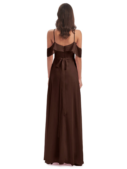 Lillian Sheath Off The Shoulder Chiffon Long Bridesmaid Dresses