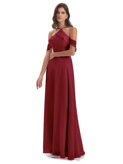 Lillian Sheath Off The Shoulder Chiffon Long Bridesmaid Dresses