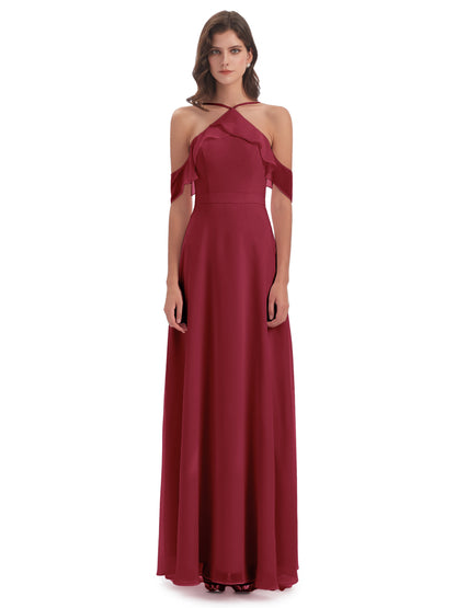 Lillian Sheath Off The Shoulder Chiffon Long Bridesmaid Dresses