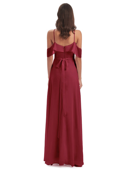 Lillian Sheath Off The Shoulder Chiffon Long Bridesmaid Dresses