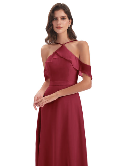 Lillian Sheath Off The Shoulder Chiffon Long Bridesmaid Dresses