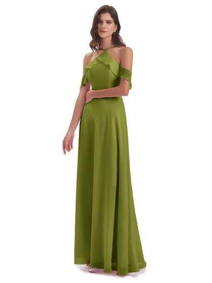 Lillian Sheath Off The Shoulder Chiffon Long Bridesmaid Dresses