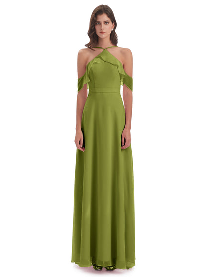 Lillian Sheath Off The Shoulder Chiffon Long Bridesmaid Dresses