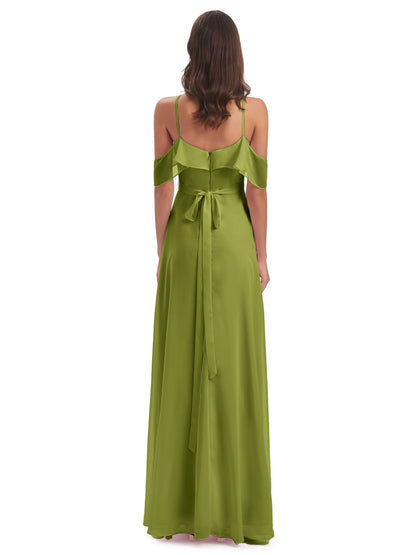 Lillian Sheath Off The Shoulder Chiffon Long Bridesmaid Dresses