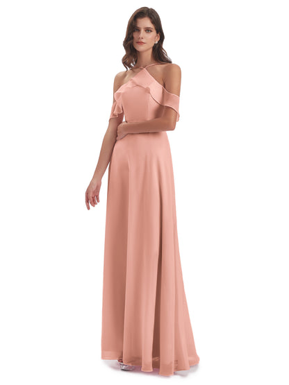 Lillian Sheath Off The Shoulder Chiffon Long Bridesmaid Dresses