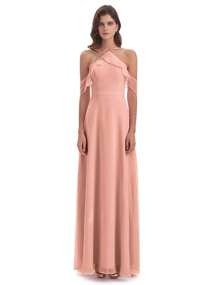 Lillian Sheath Off The Shoulder Chiffon Long Bridesmaid Dresses
