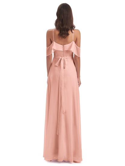 Lillian Sheath Off The Shoulder Chiffon Long Bridesmaid Dresses