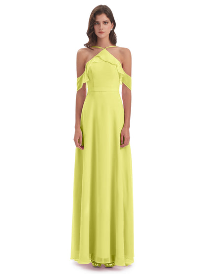 Lillian Sheath Off The Shoulder Chiffon Long Bridesmaid Dresses