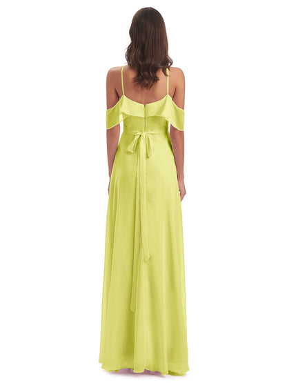 Lillian Sheath Off The Shoulder Chiffon Long Bridesmaid Dresses
