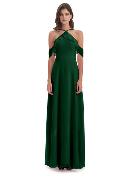 Lillian Sheath Off The Shoulder Chiffon Long Bridesmaid Dresses