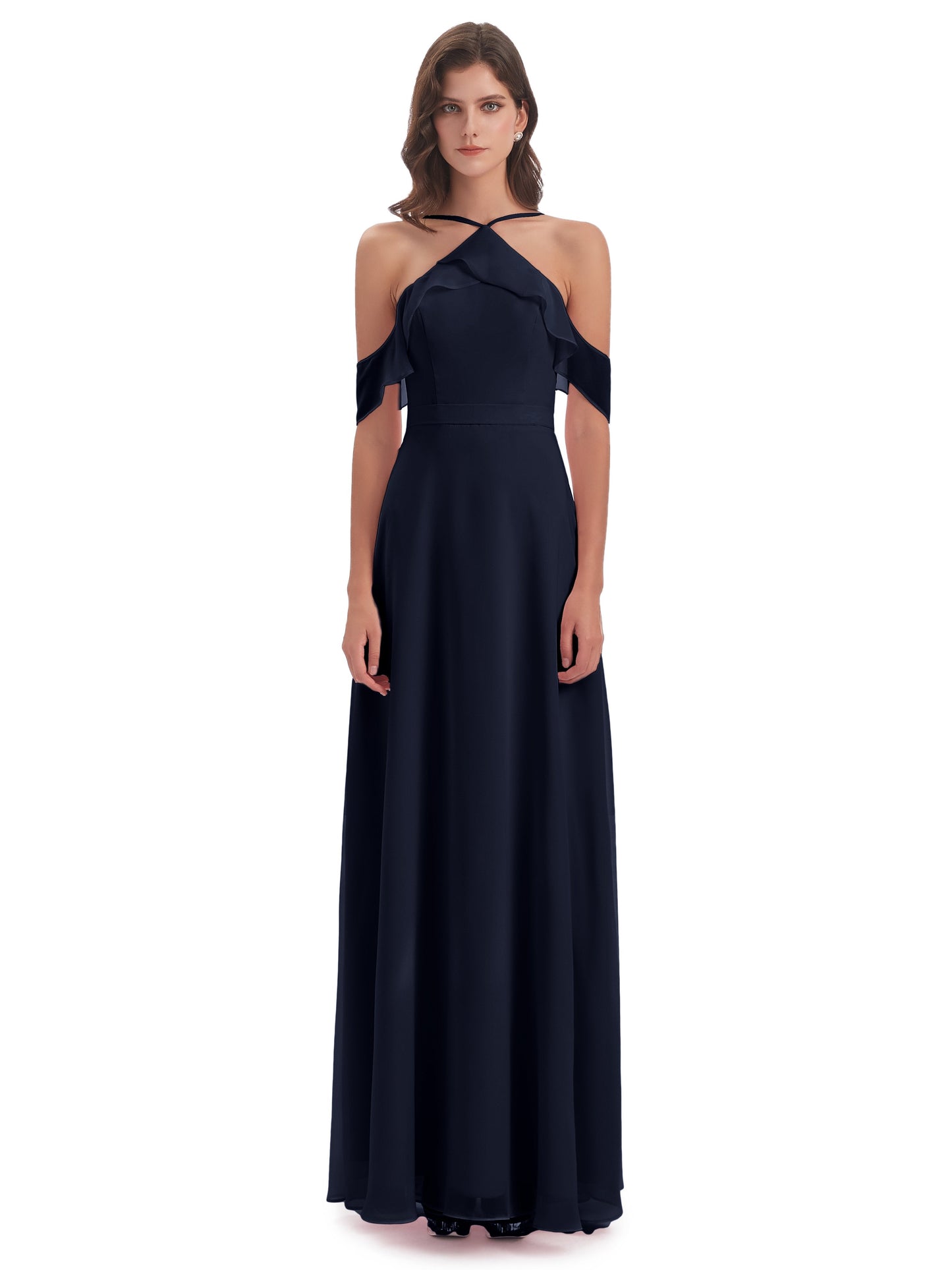 Lillian Sheath Off The Shoulder Chiffon Long Bridesmaid Dresses