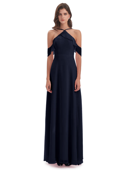 Lillian Sheath Off The Shoulder Chiffon Long Bridesmaid Dresses