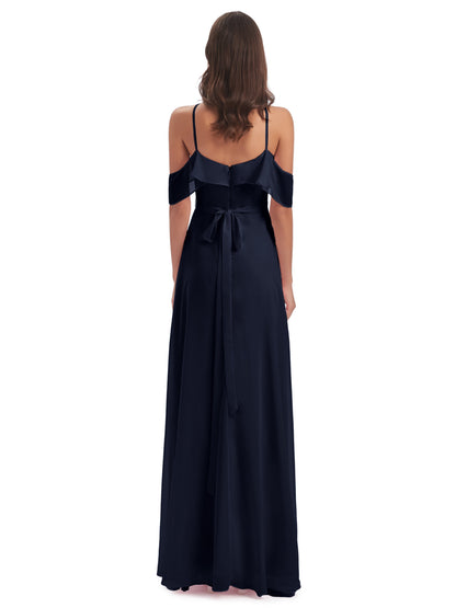 Lillian Sheath Off The Shoulder Chiffon Long Bridesmaid Dresses