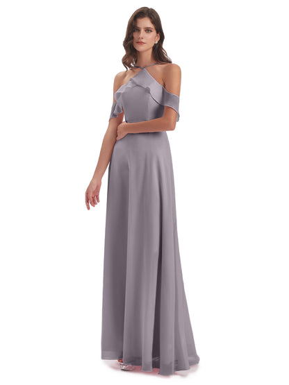 Lillian Sheath Off The Shoulder Chiffon Long Bridesmaid Dresses
