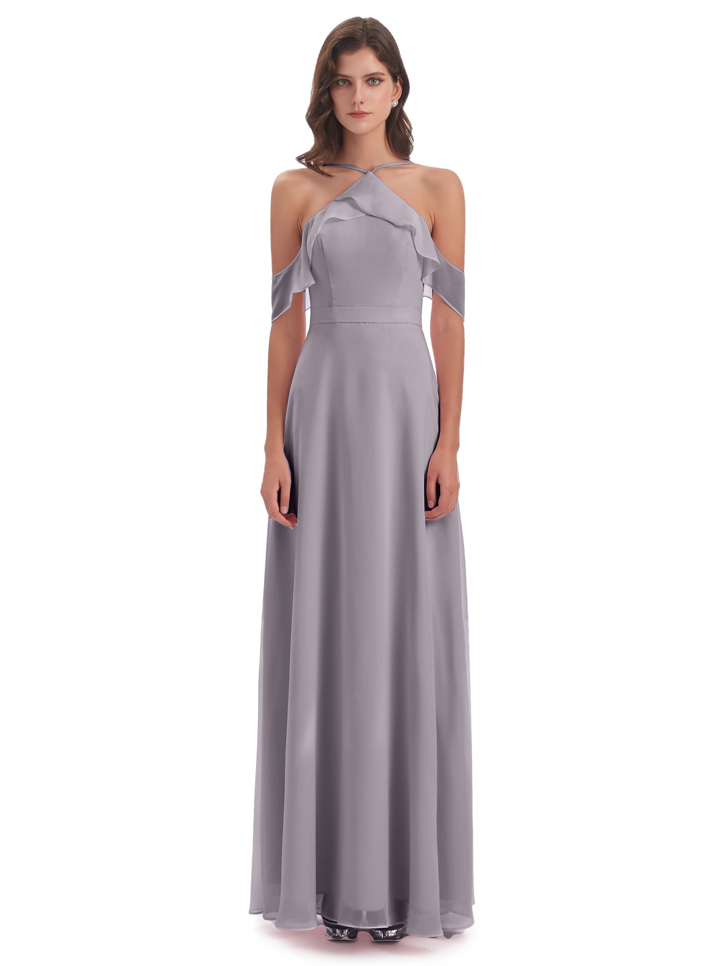 Lillian Sheath Off The Shoulder Chiffon Long Bridesmaid Dresses
