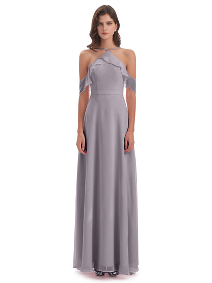 Lillian Sheath Off The Shoulder Chiffon Long Bridesmaid Dresses