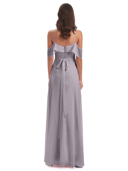 Lillian Sheath Off The Shoulder Chiffon Long Bridesmaid Dresses