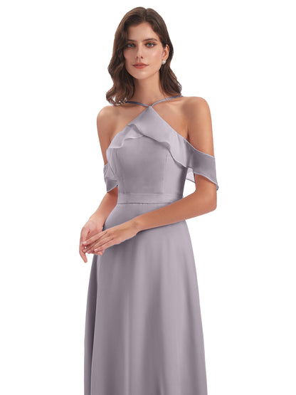 Lillian Sheath Off The Shoulder Chiffon Long Bridesmaid Dresses