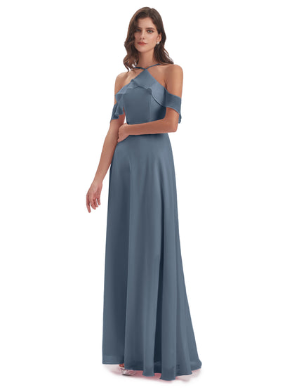 Lillian Sheath Off The Shoulder Chiffon Long Bridesmaid Dresses