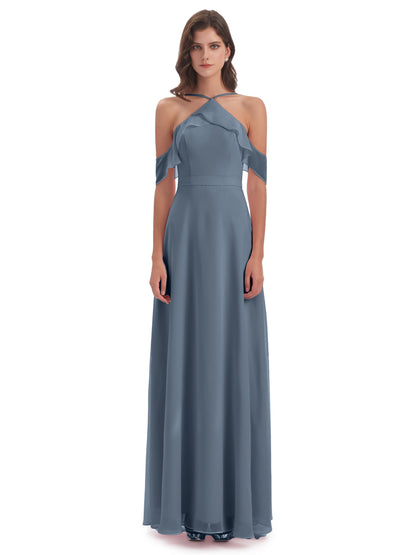 Lillian Sheath Off The Shoulder Chiffon Long Bridesmaid Dresses