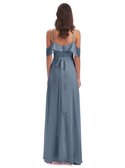 Lillian Sheath Off The Shoulder Chiffon Long Bridesmaid Dresses