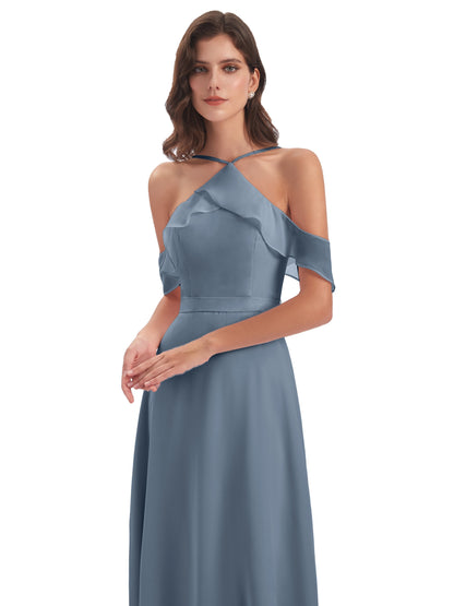 Lillian Sheath Off The Shoulder Chiffon Long Bridesmaid Dresses