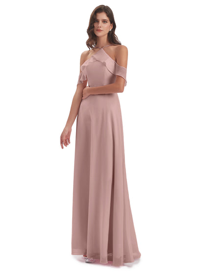 Lillian Sheath Off The Shoulder Chiffon Long Bridesmaid Dresses