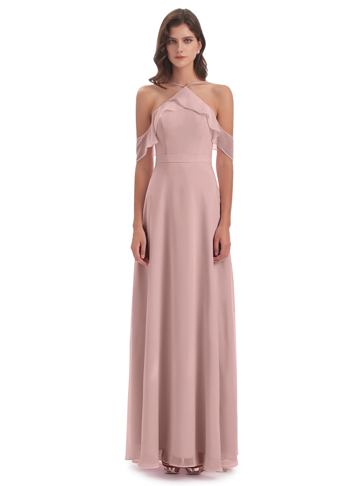 Lillian Sheath Off The Shoulder Chiffon Long Bridesmaid Dresses