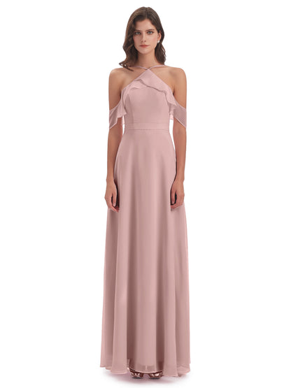 Lillian Sheath Off The Shoulder Chiffon Long Bridesmaid Dresses