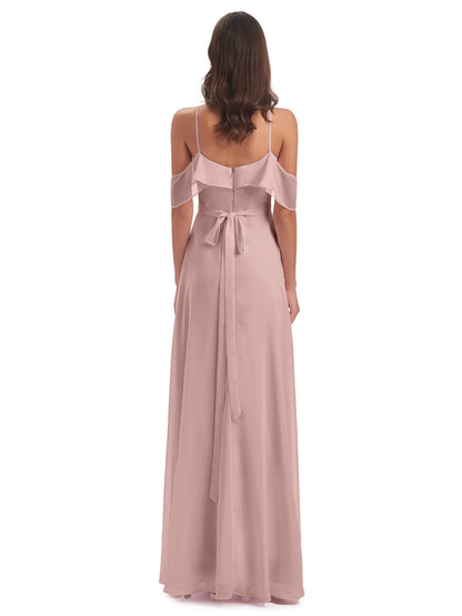 Lillian Sheath Off The Shoulder Chiffon Long Bridesmaid Dresses