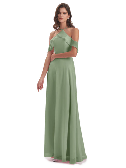 Lillian Sheath Off The Shoulder Chiffon Long Bridesmaid Dresses