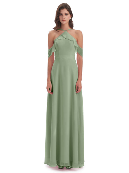 Lillian Sheath Off The Shoulder Chiffon Long Bridesmaid Dresses