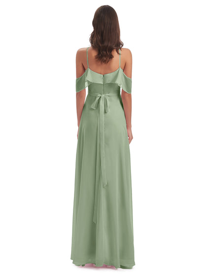 Lillian Sheath Off The Shoulder Chiffon Long Bridesmaid Dresses