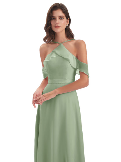 Lillian Sheath Off The Shoulder Chiffon Long Bridesmaid Dresses
