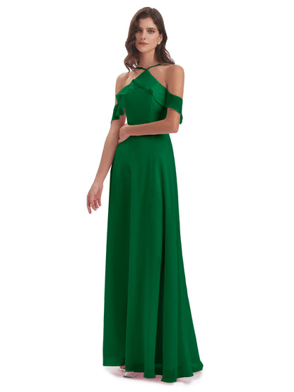 Lillian Sheath Off The Shoulder Chiffon Long Bridesmaid Dresses