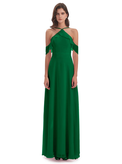 Lillian Sheath Off The Shoulder Chiffon Long Bridesmaid Dresses