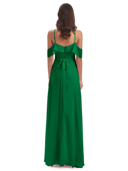 Lillian Sheath Off The Shoulder Chiffon Long Bridesmaid Dresses