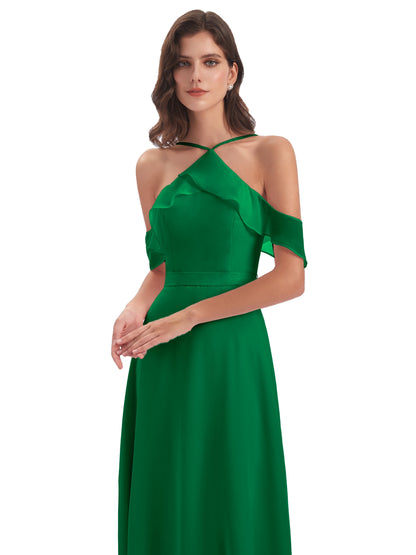 Lillian Sheath Off The Shoulder Chiffon Long Bridesmaid Dresses