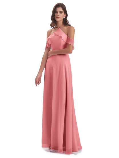 Lillian Sheath Off The Shoulder Chiffon Long Bridesmaid Dresses