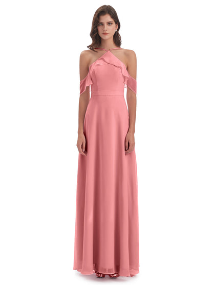 Lillian Sheath Off The Shoulder Chiffon Long Bridesmaid Dresses