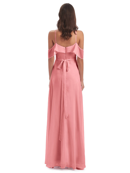 Lillian Sheath Off The Shoulder Chiffon Long Bridesmaid Dresses