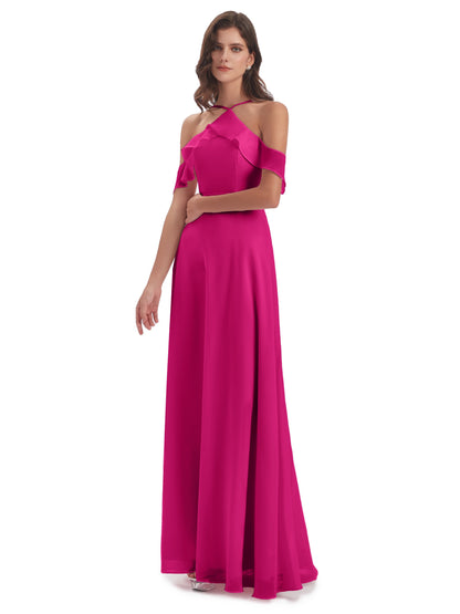 Lillian Sheath Off The Shoulder Chiffon Long Bridesmaid Dresses